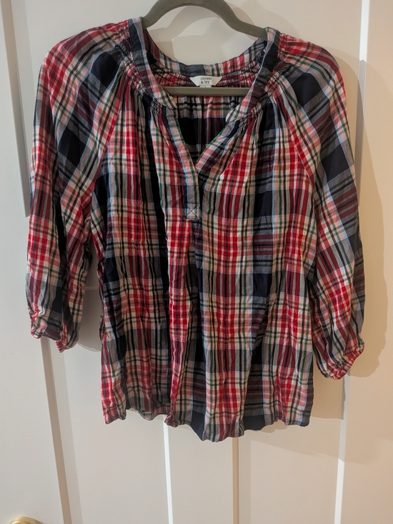crown & ivy Tops - Crown & Ivy Womens L Red & Navy Plaid  Blouse 3/4 Sleeves